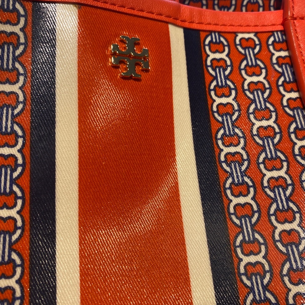 Tory Burch Orange and White Tote Bag - Picture 4 of 5